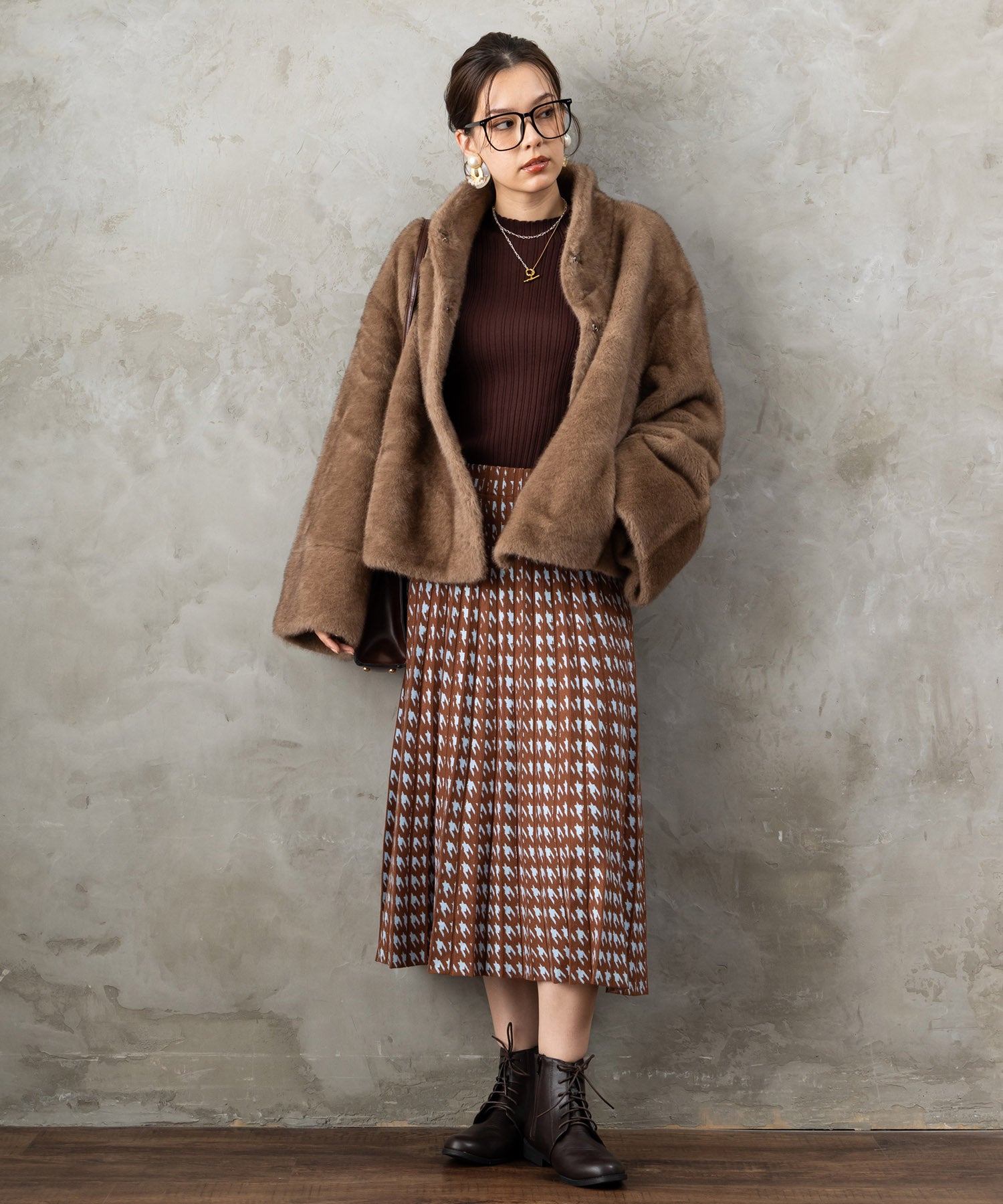 【DERHY】千鳥ニットプリーツスカート