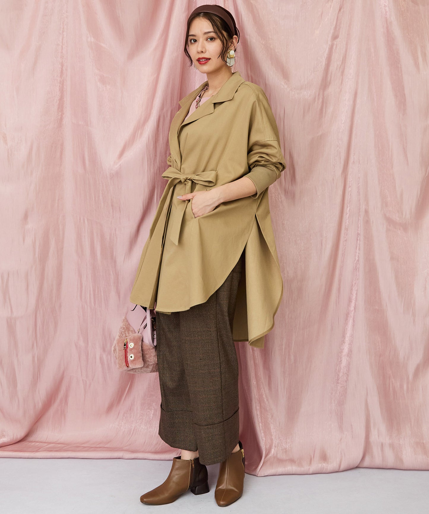 12-5889【FONT LAB】グレンチェックロールヘムセンタープレスパンツ