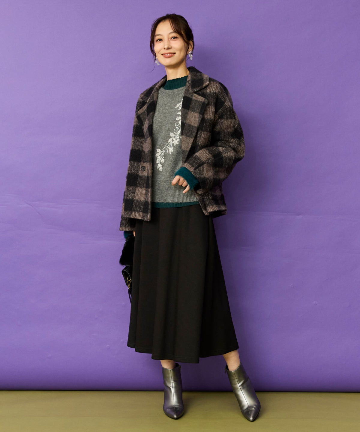 【The KORNER】アルパカシャギーチェックショートコート