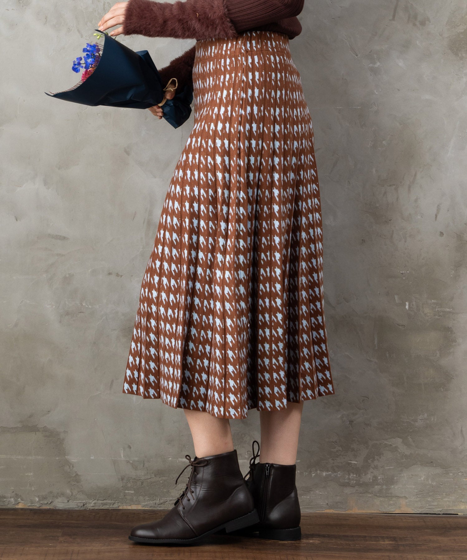 【DERHY】千鳥ニットプリーツスカート