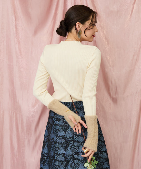 51-5671【FONT LAB】ランダムリブ×ラメシャギースリーブニット