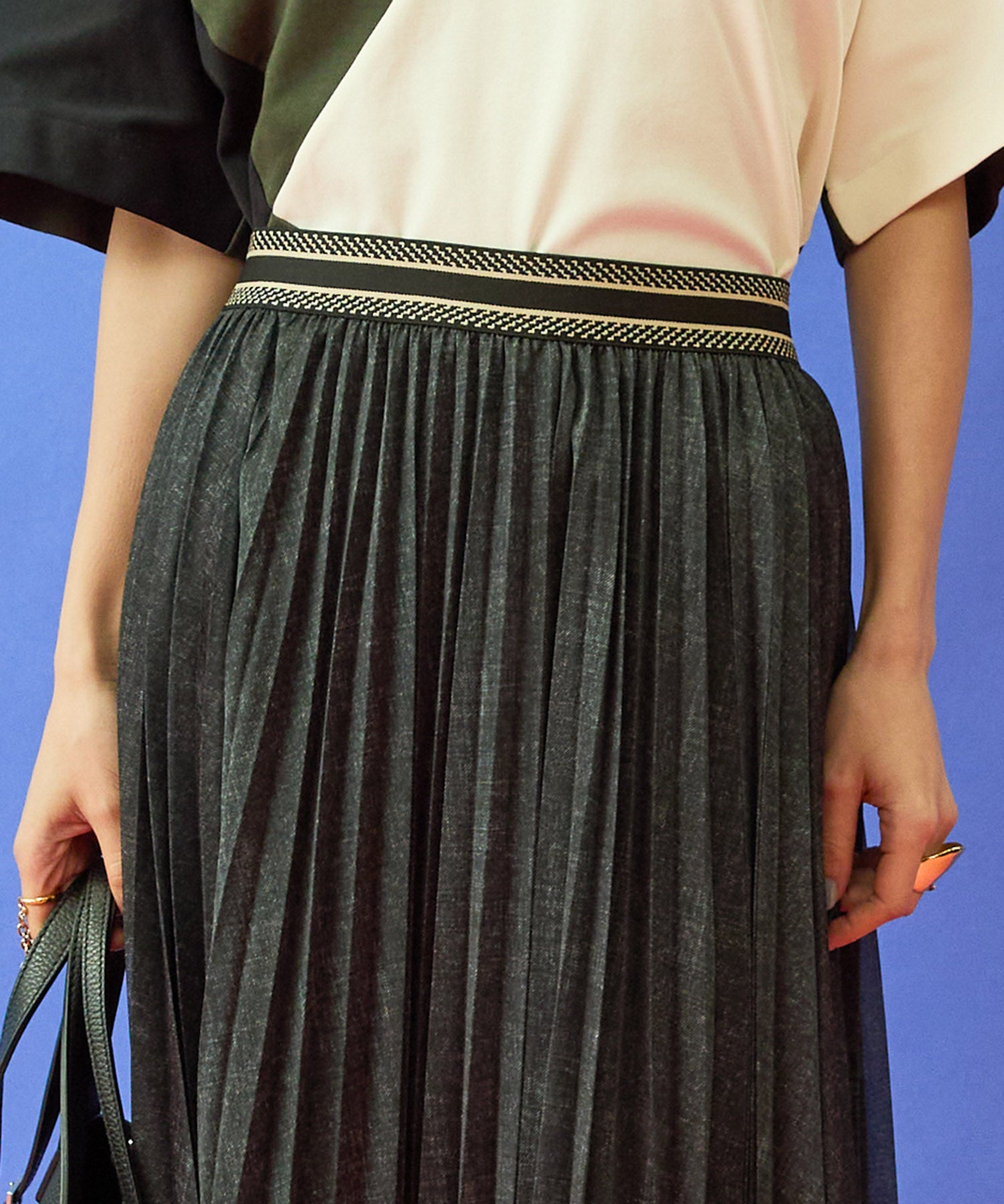 【FONT LAB】デニムプリントシアープリーツスカート