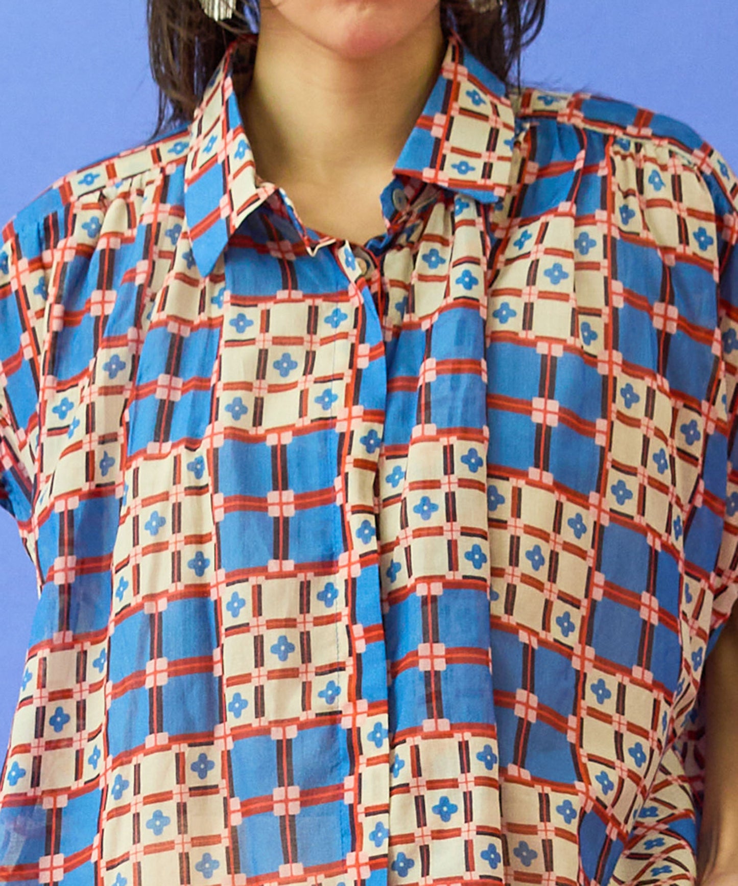 【FRNCH】タイルプリントフレンチスリーブシャツ