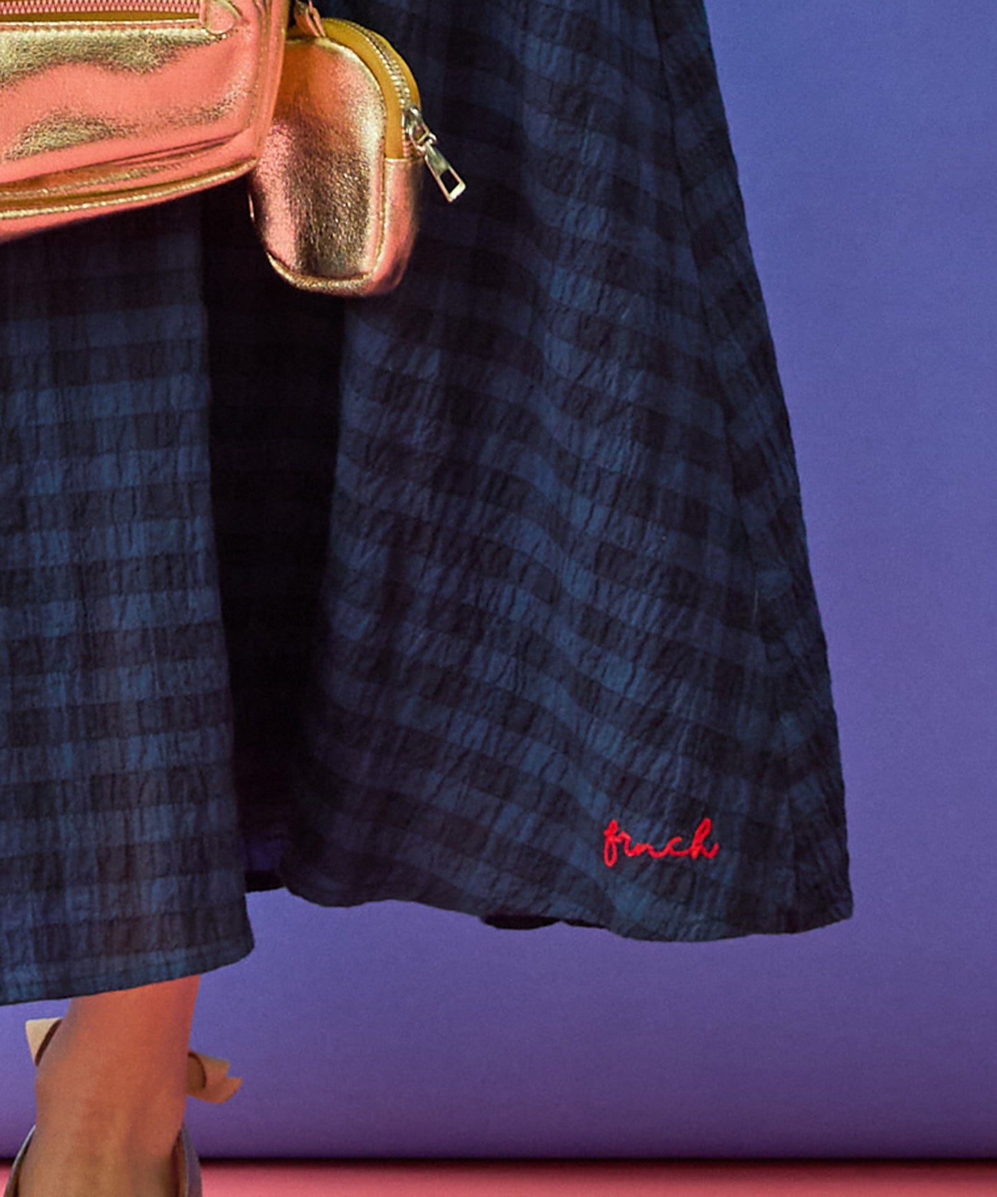 【FRNCH】ダークギンガムシャーリングワンピース