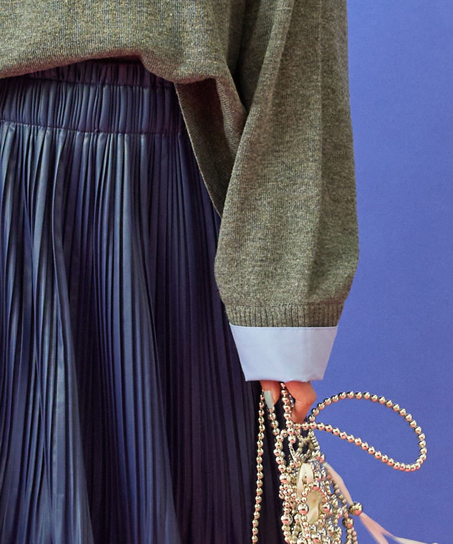 【FONT LAB】フェイクシャツレイヤードクロップドニット