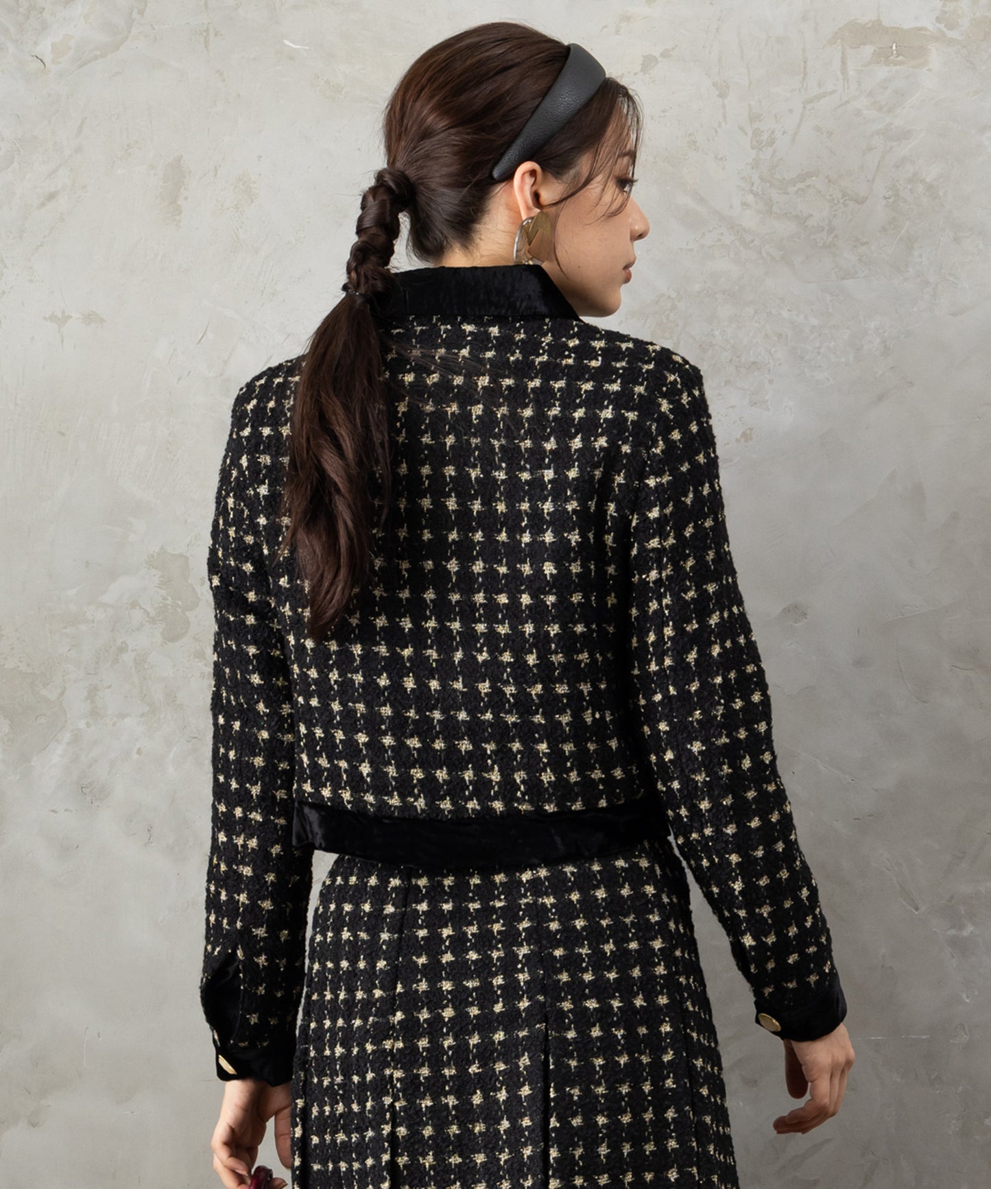 20-5539【DERHY】ベロアコンビツイードショートジャケット