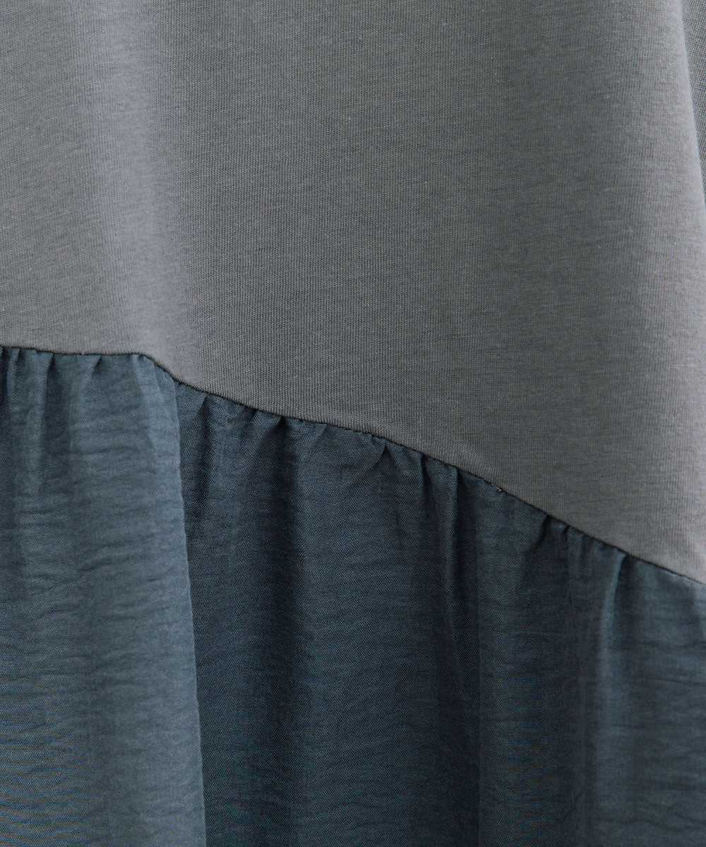 異素材コンビカラーブロックワンピース