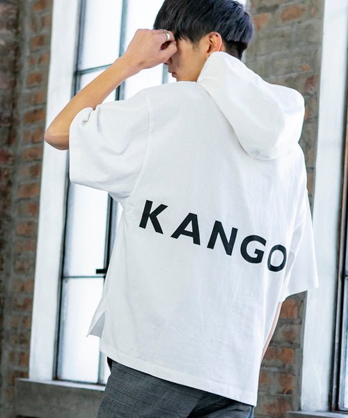 【KANGOL×A.S.M コラボ】アメリカンコットン ／ KANGOL オーバーサイズ ルーズサイズ バックプリント パーカー Tシャツ（5分袖）