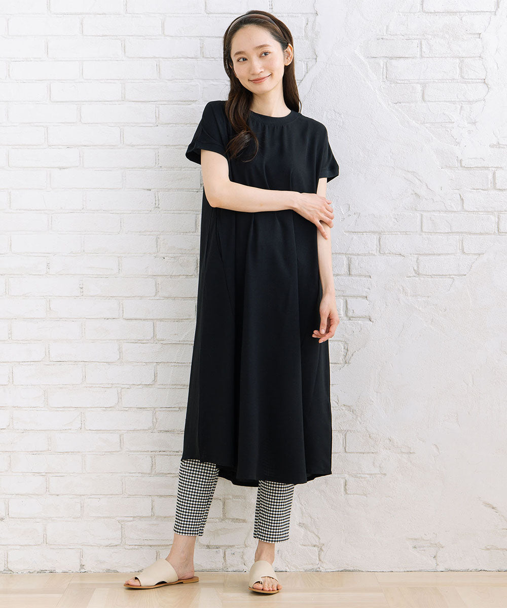 30-9697　【COOL・UV・防シワ】スムースジョーゼットリブワンピース