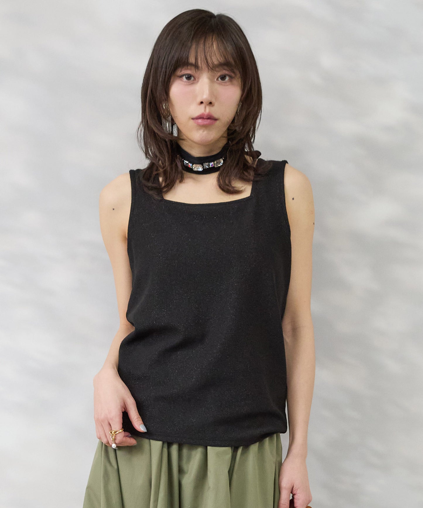 64-5887　【FONT LAB】ラメリブ2WAYタンクトップ