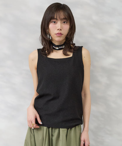 64-5887　【FONT LAB】ラメリブ2WAYタンクトップ
