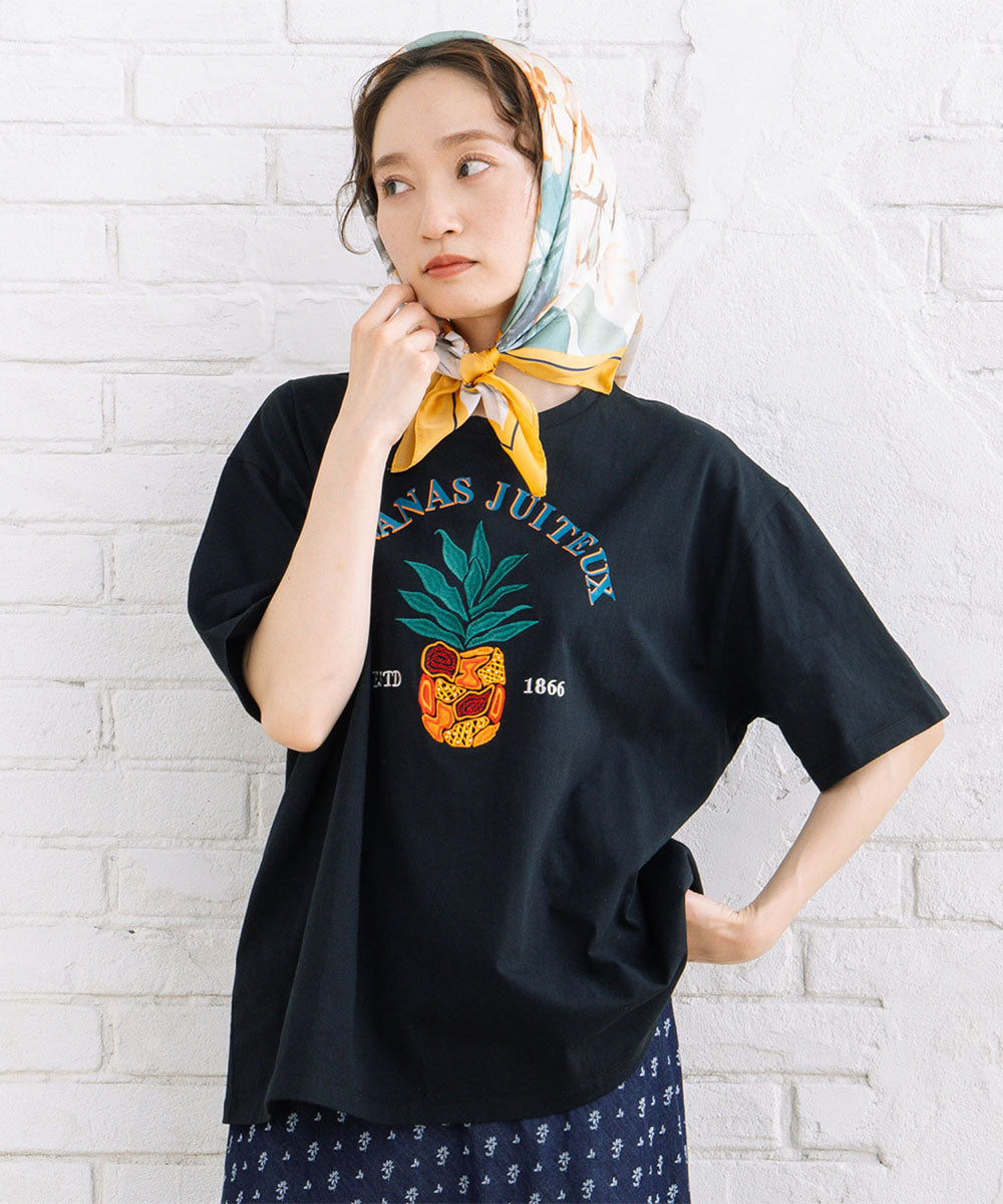 64-2678　21号(6L～) トロピカルパインエンブロイダリーTシャツ【先行予約】