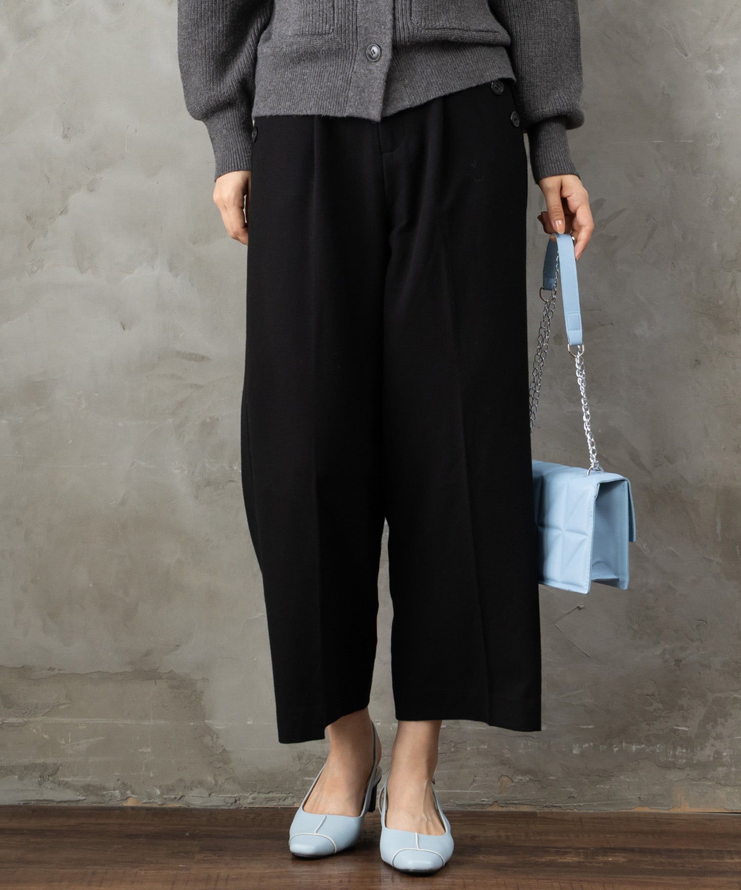 【JETSET SOLO PLUS】両面起毛ポケット釦ワイドパンツ