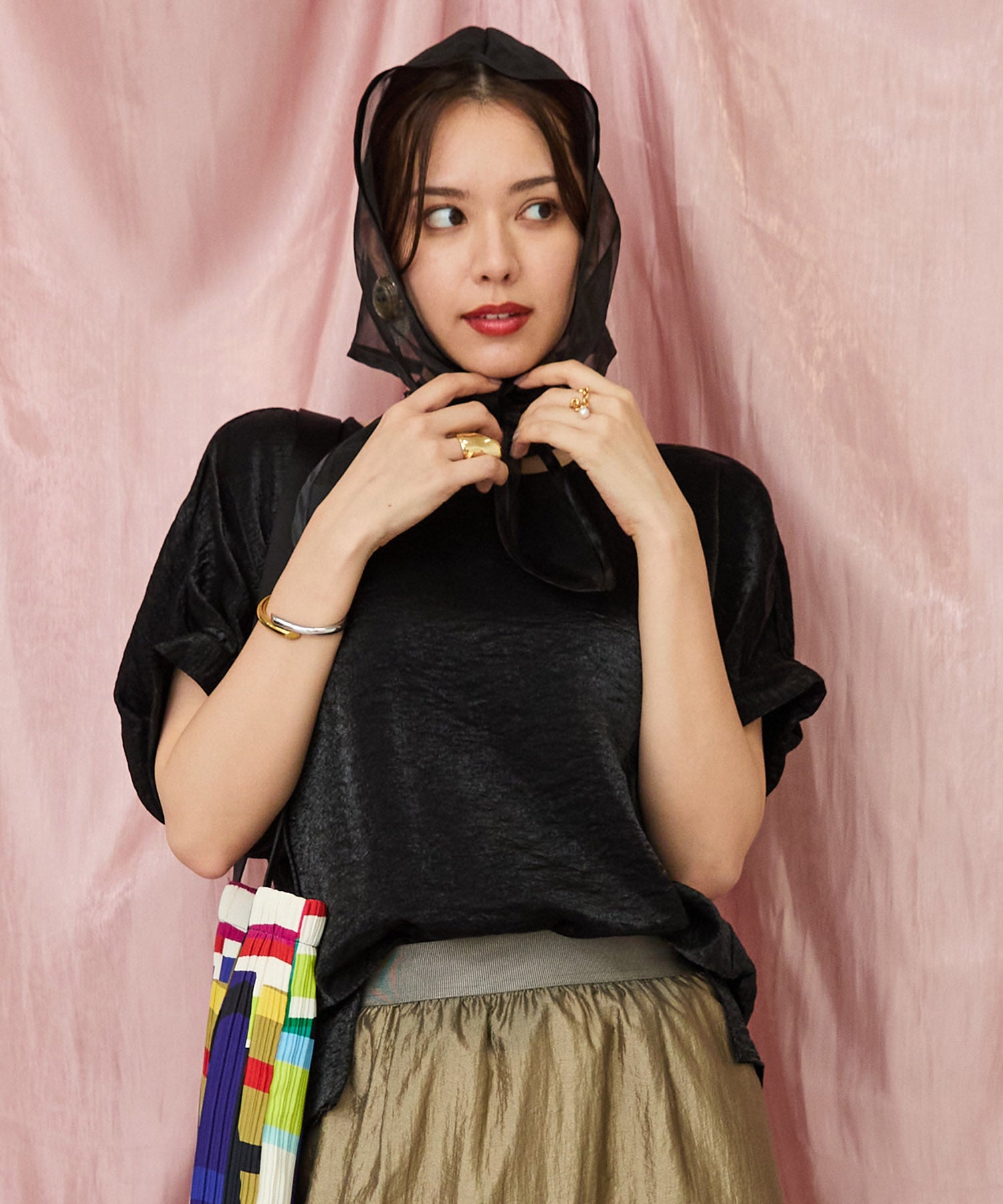 【JETSET SOLO PLUS】ラメワッシャードルマンスリーブブラウス