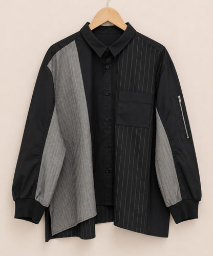 01-6770BLANC basque [Rogique]異素材MIXブルゾンライクストライプシャツ【先行予約】