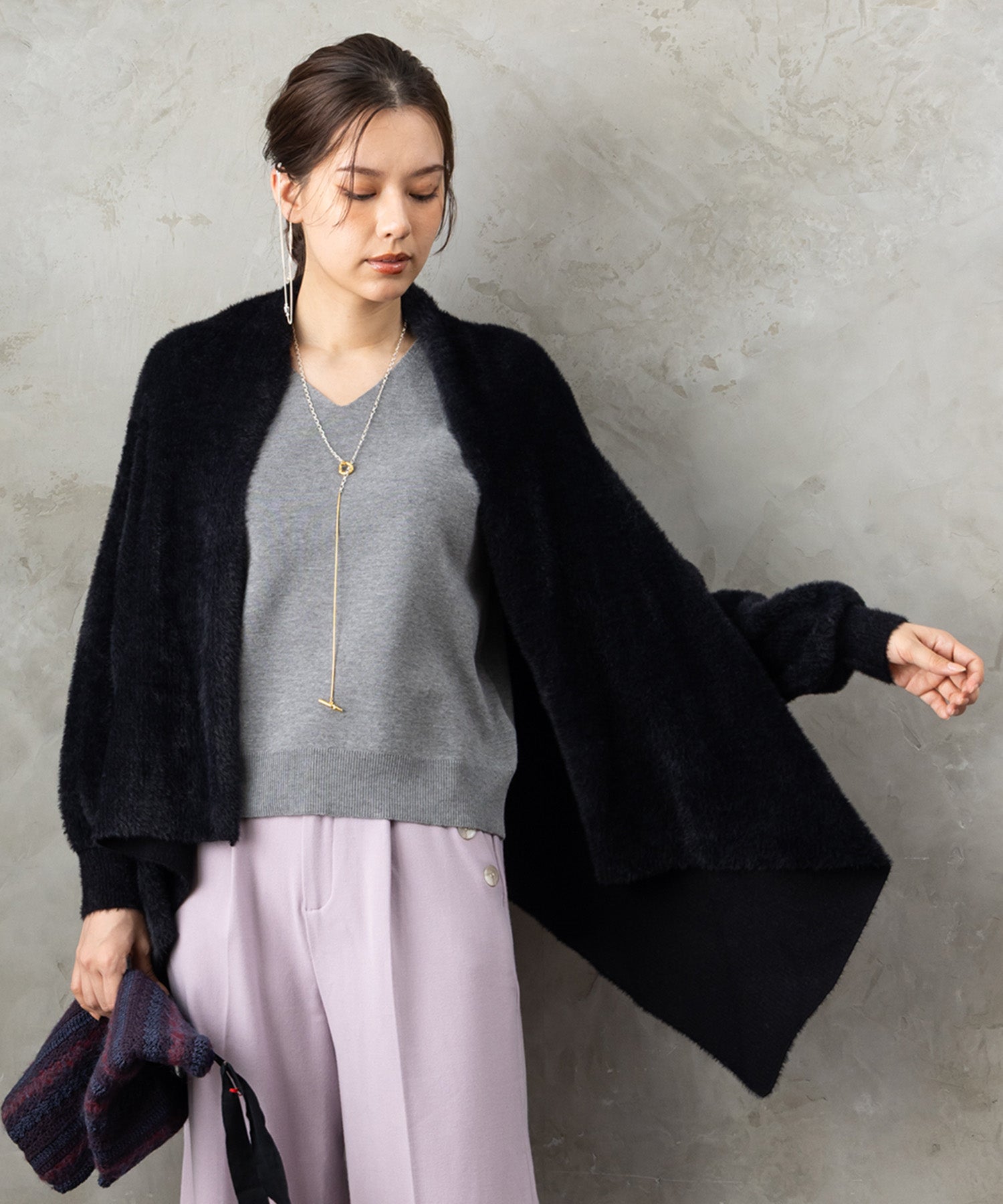 【FONT LAB】ダブルフェイスストールカーディガン