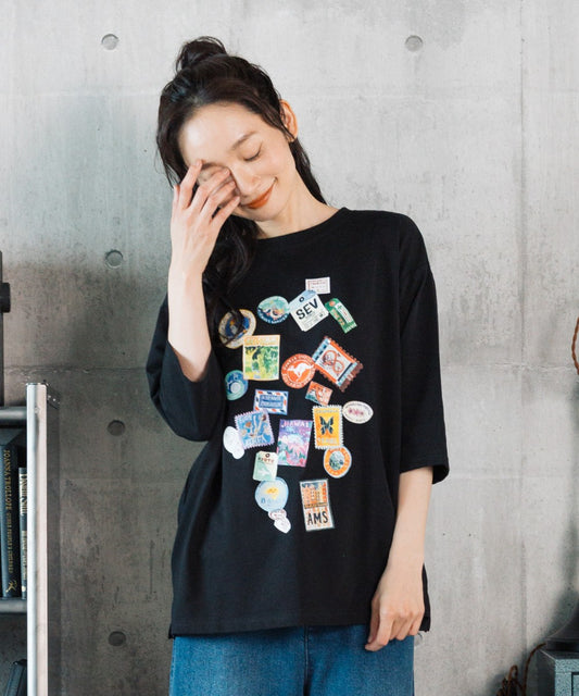 21号(6L～) [Rogique]Jorney Memoriesプリント七分袖Tシャツ【先行予約】