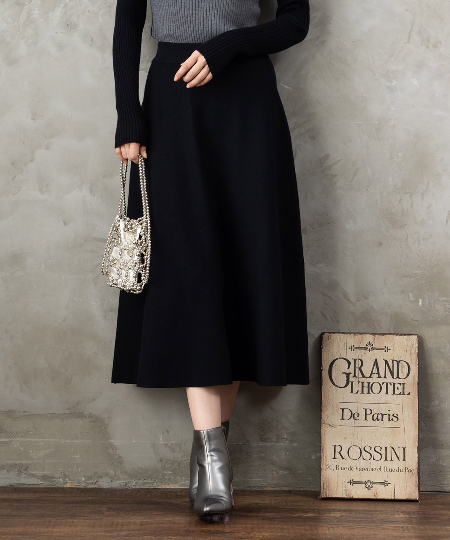 14-5887【FONT LAB】ミラノリブニットフレアスカート