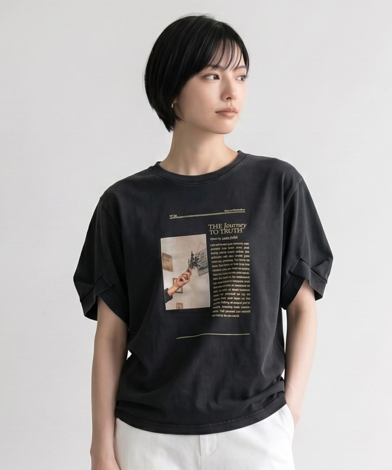 【FONT LAB】フォト×フォントプリント変形スリーブTシャツ