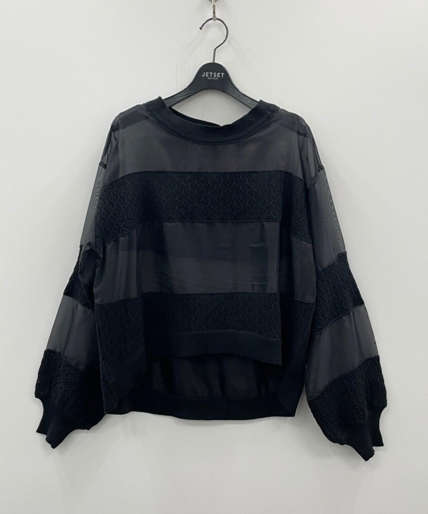 【FONT LAB】オーガンジー×透かし編みボーダーブラウス