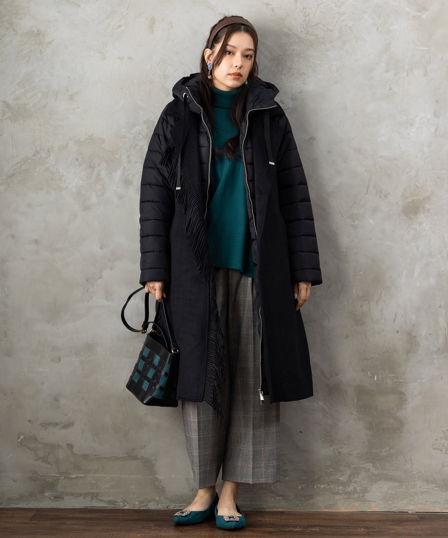 【BSB】フリンジデザイン異素材コンビコート