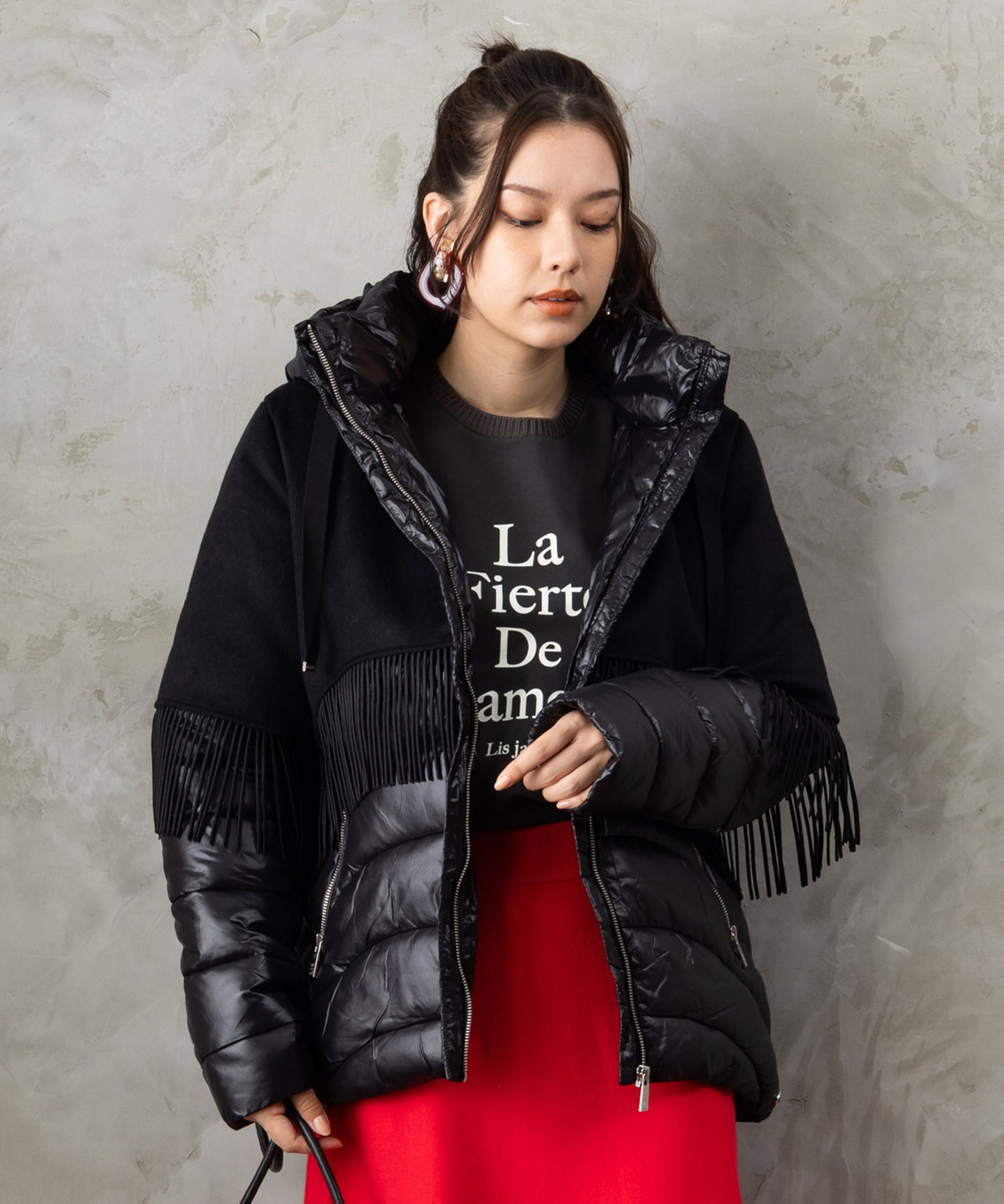 【BSB】異素材コンビ中綿ミドルコート