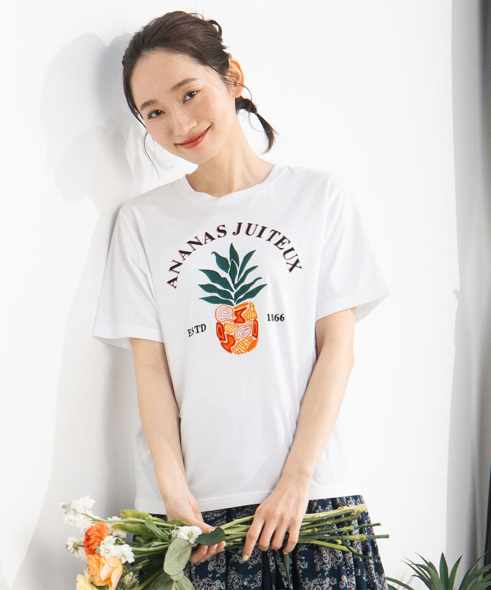 64-2678　21号(6L～) トロピカルパインエンブロイダリーTシャツ【先行予約】