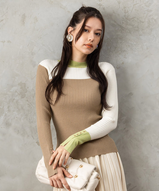 【FONT LAB】バイカラーボタンスリーブ2WAYニット