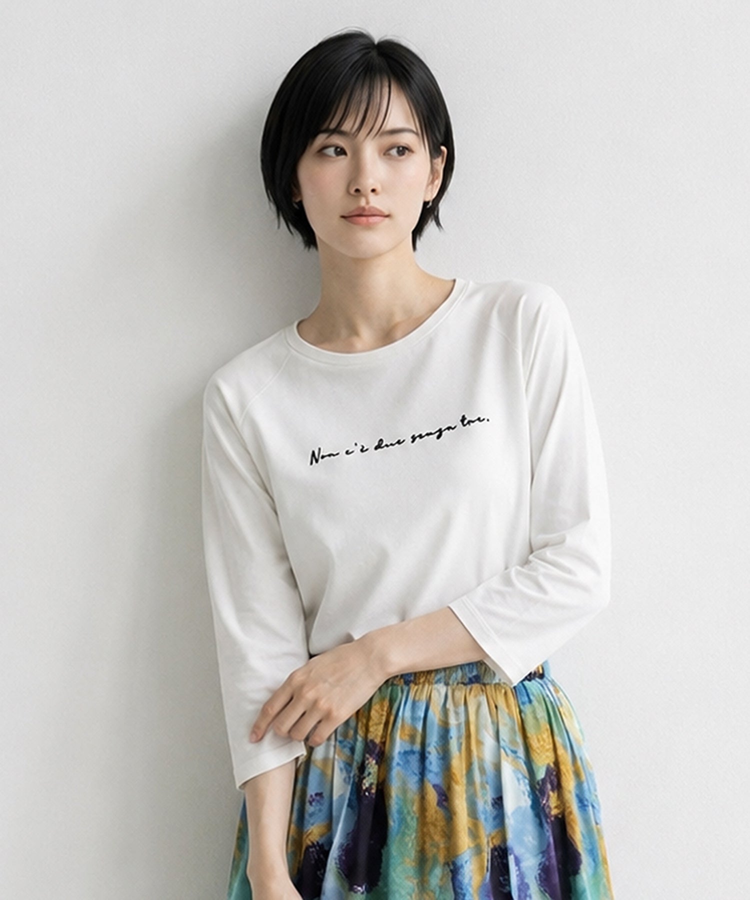 【FONT LAB】クリア天竺フロッキーロゴ７分袖Tシャツ
