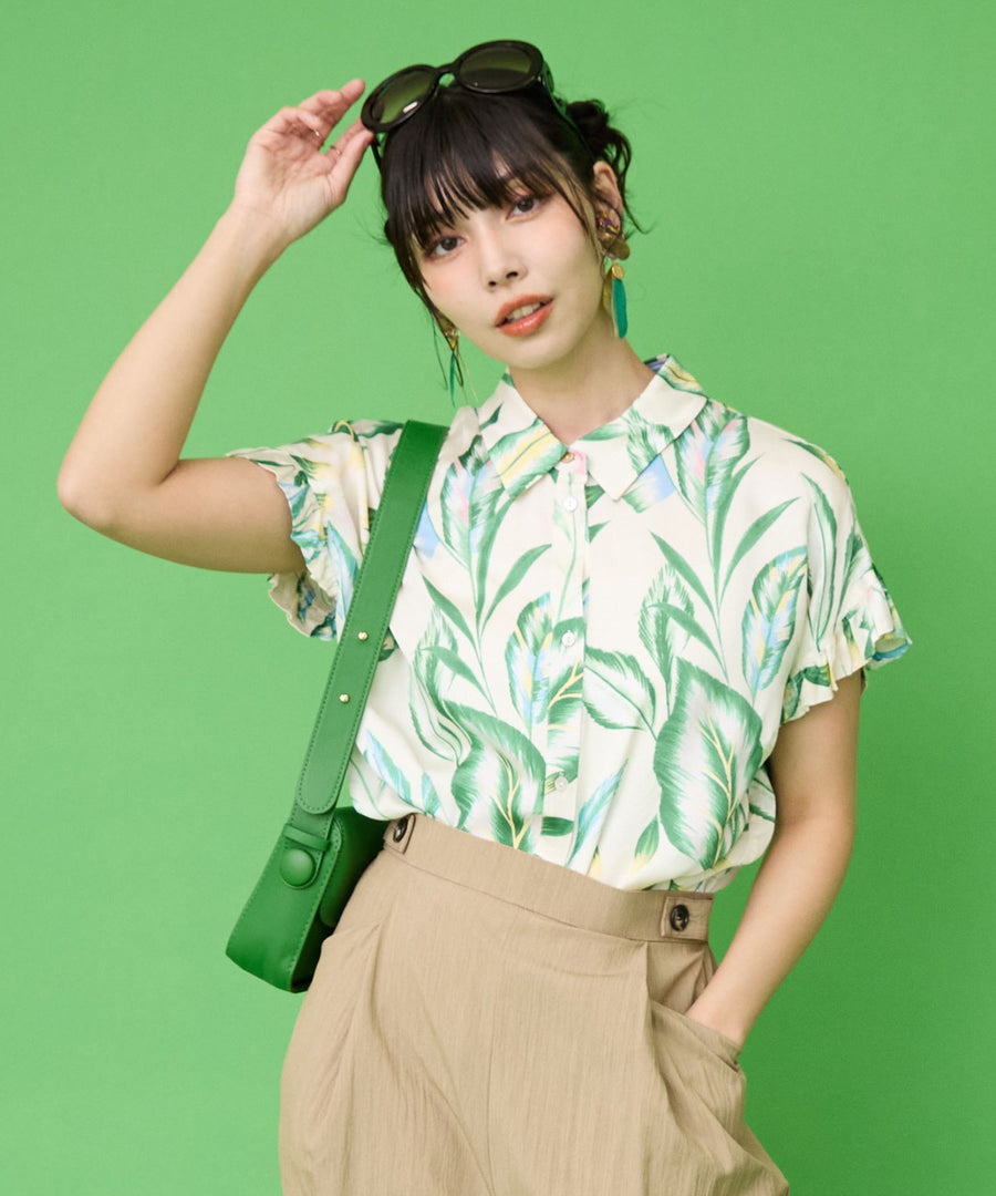 レディース シャツ リーフプリント フリル袖｜JETSET SOLO PLUS(ジェットセットソロプラス) 公式通販｜レディース ファッション きれいめカジュアル