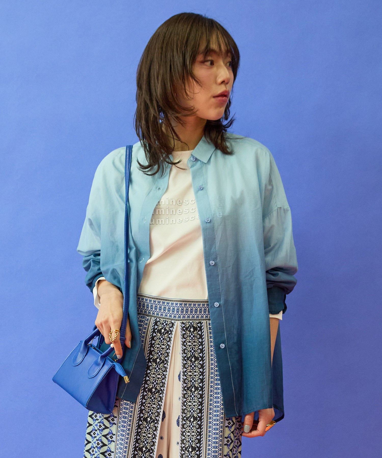 シャツ レディース グラデーション シアーコットンシャツ