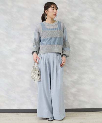 【FONT LAB】オーガンジー×透かし編みボーダーブラウス