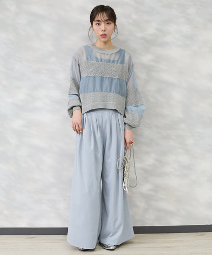 【FONT LAB】オーガンジー×透かし編みボーダーブラウス