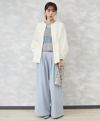 【FONT LAB】オーガンジー×透かし編みボーダーブラウス