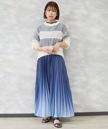 【FONT LAB】オーガンジー×透かし編みボーダーブラウス