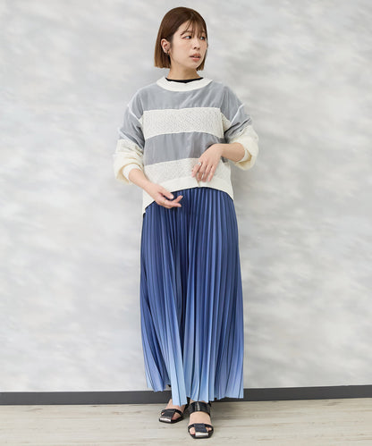 【FONT LAB】オーガンジー×透かし編みボーダーブラウス