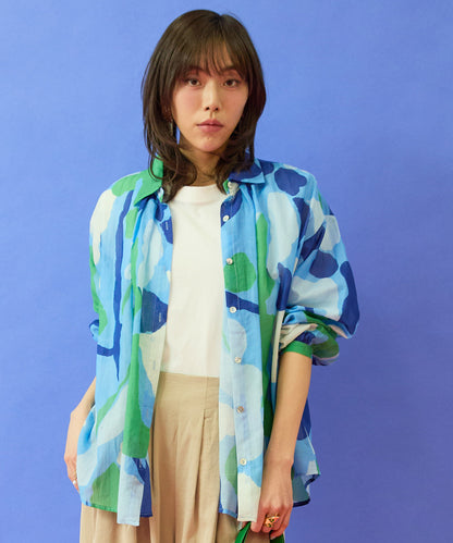 【FRNCH】スイレンプリントシルクブレンドブラウス