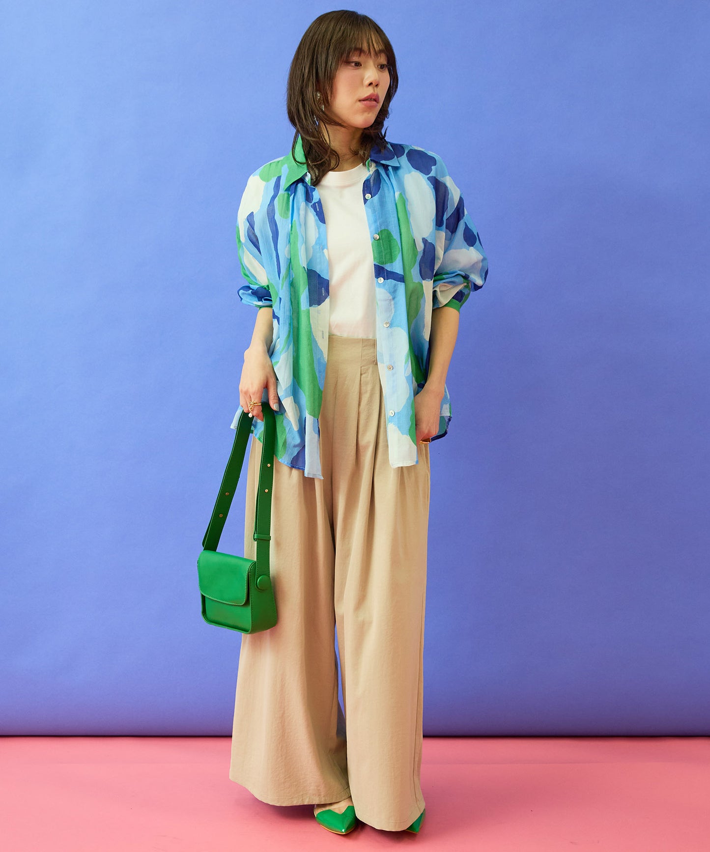 【FRNCH】スイレンプリントシルクブレンドブラウス