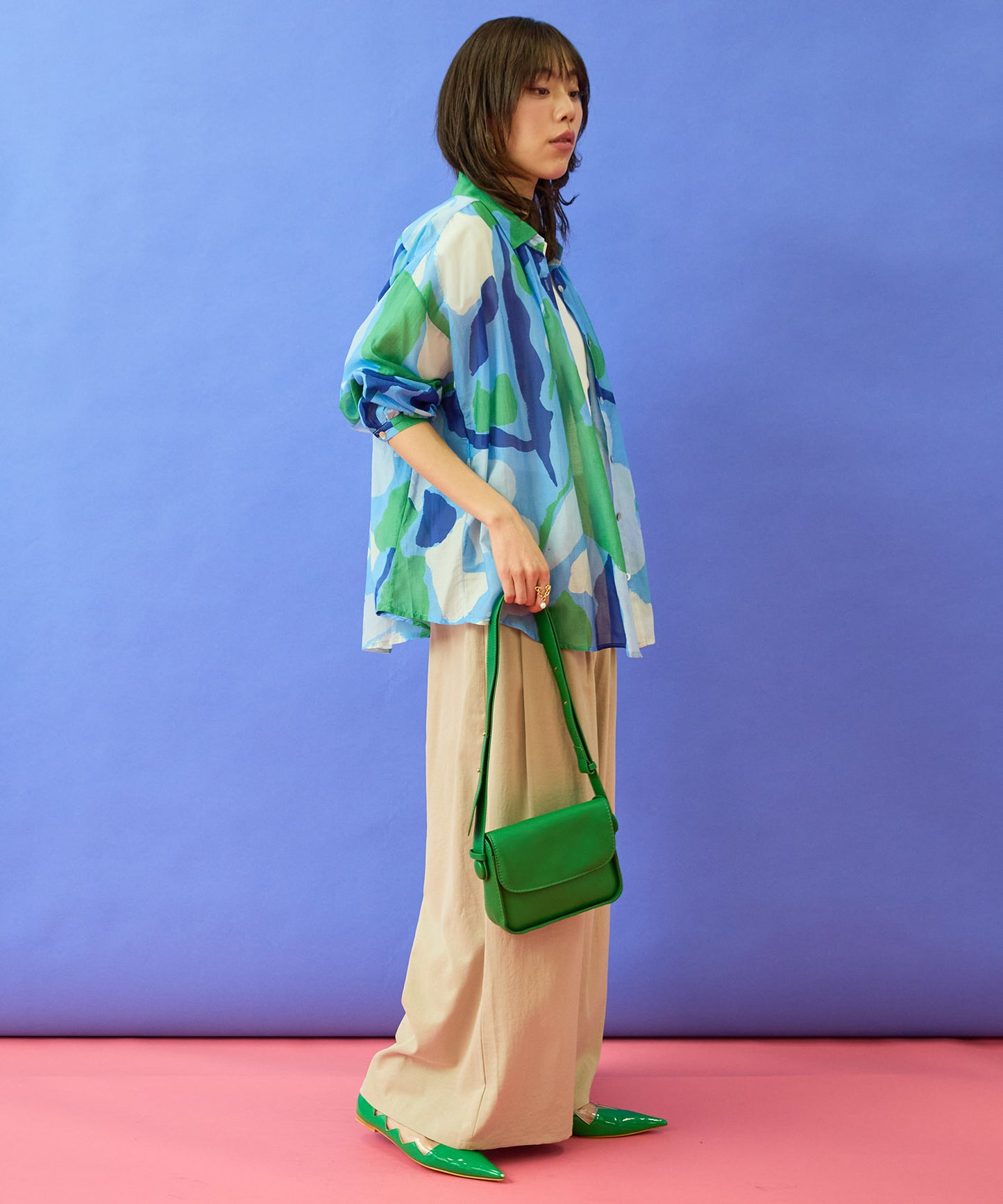 【FRNCH】スイレンプリントシルクブレンドブラウス