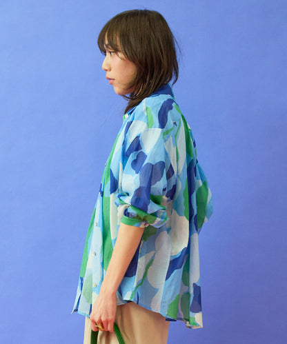【FRNCH】スイレンプリントシルクブレンドブラウス
