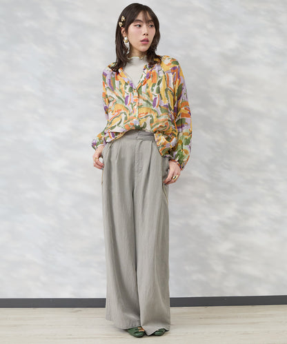 【see U soon】ジオメトリックリーフプリントキーネックシャツ