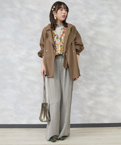 【see U soon】ジオメトリックリーフプリントキーネックシャツ