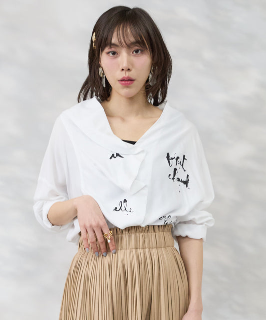 【SKFK】アシンメトリーラッフルデザインペイントシャツ