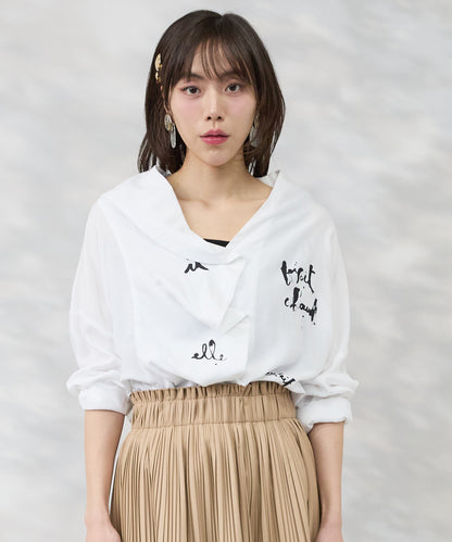 【SKFK】アシンメトリーラッフルデザインペイントシャツ