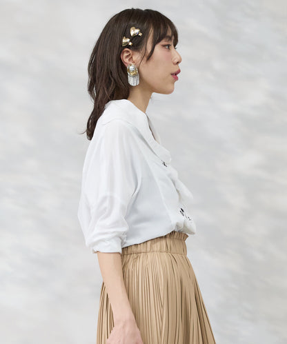 【SKFK】アシンメトリーラッフルデザインペイントシャツ