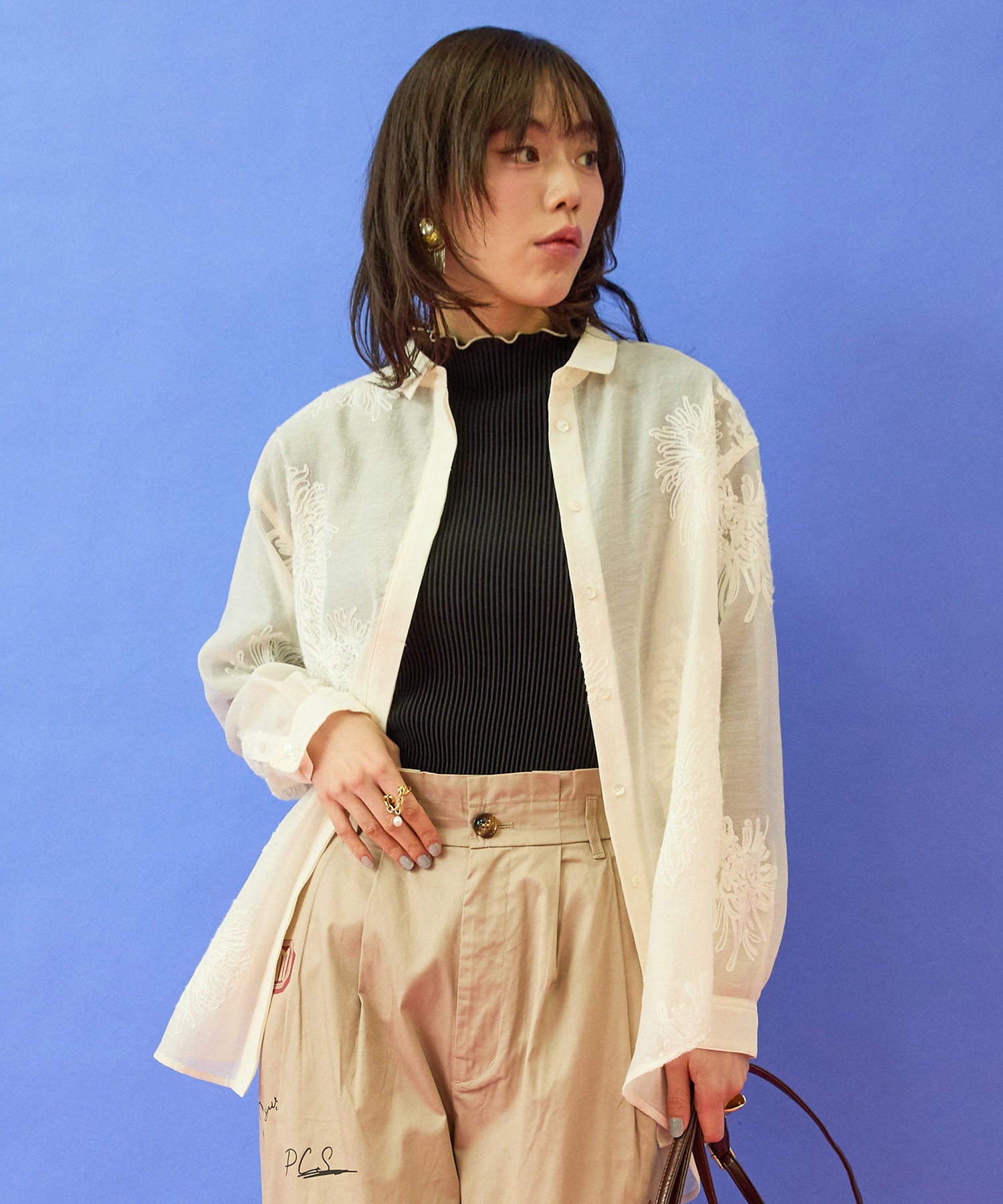 シャツ レディース オーガンジー 3Dフラワー