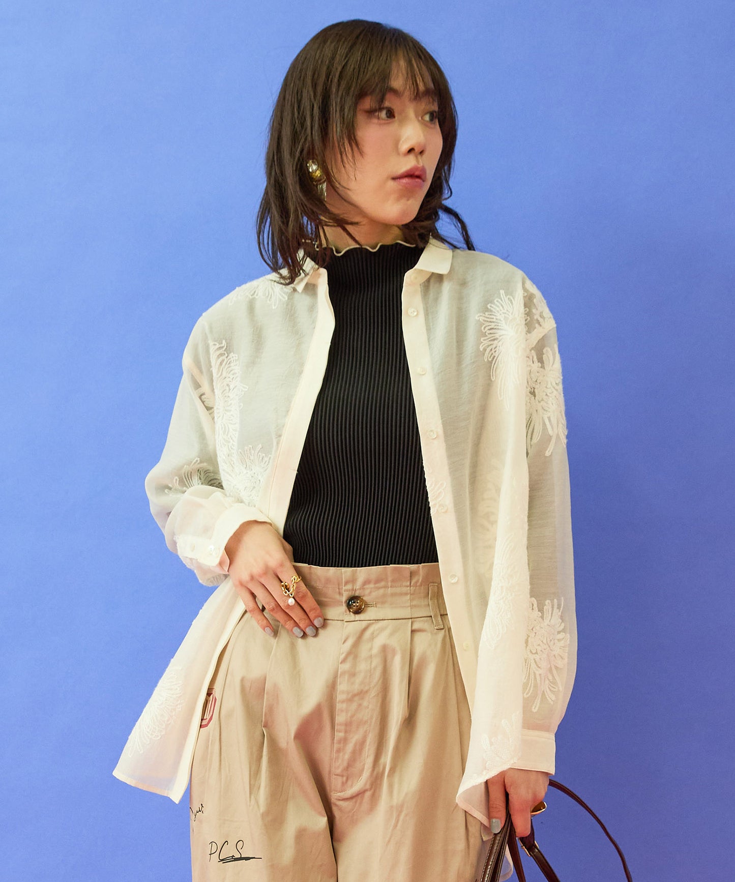 シャツ レディース オーガンジー 3Dフラワー