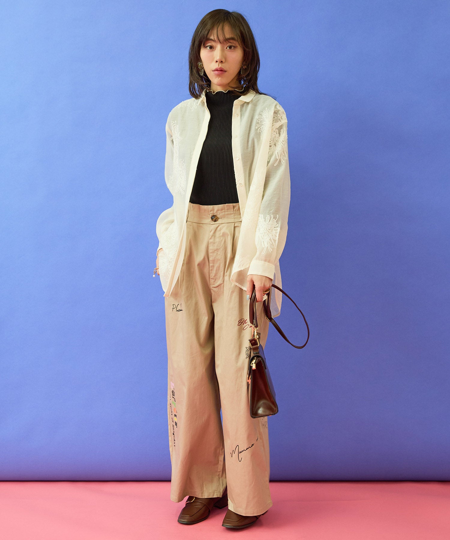 【FONT LAB】オーガンジー×3Dフラワーシャツ