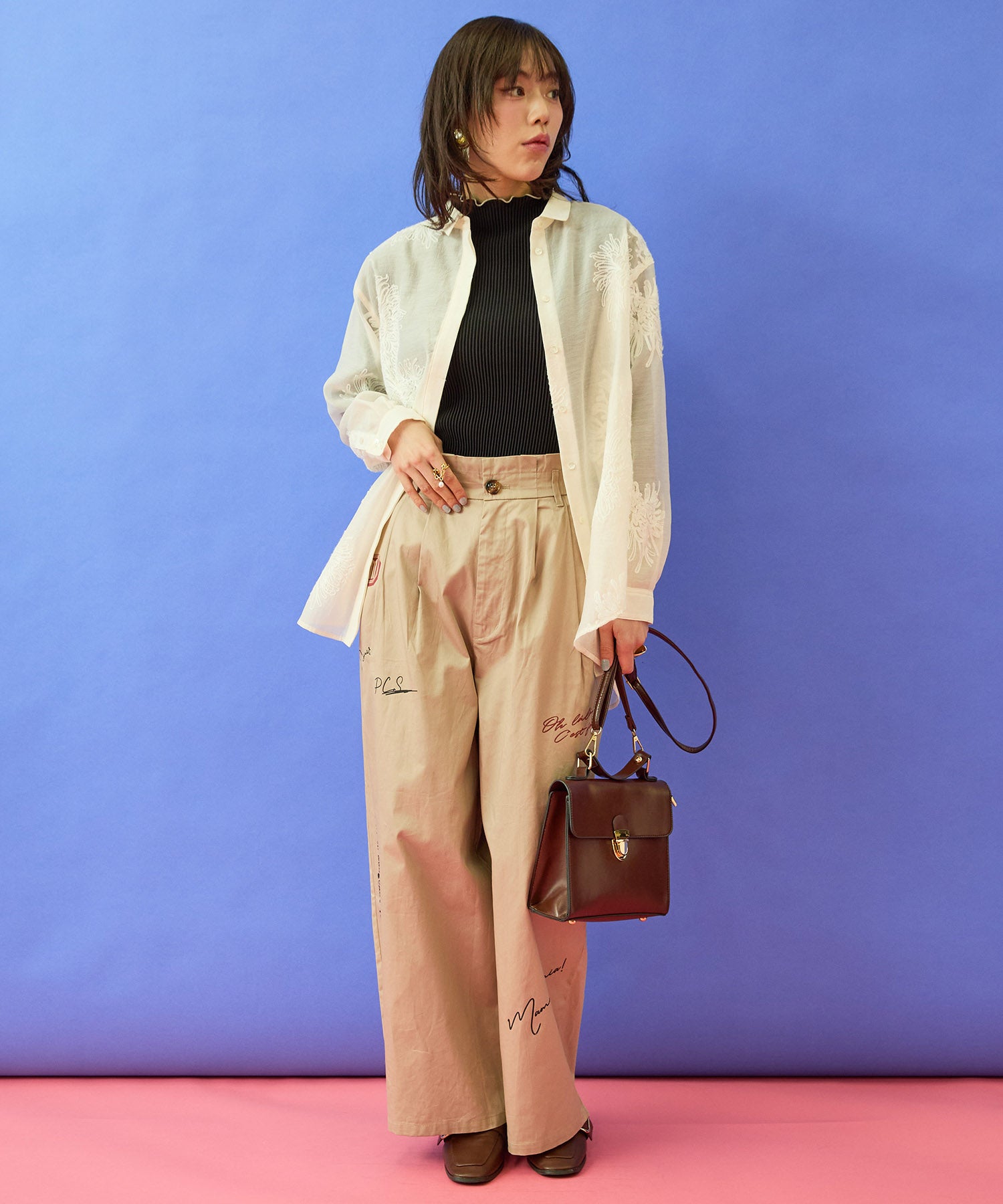 【FONT LAB】オーガンジー×3Dフラワーシャツ