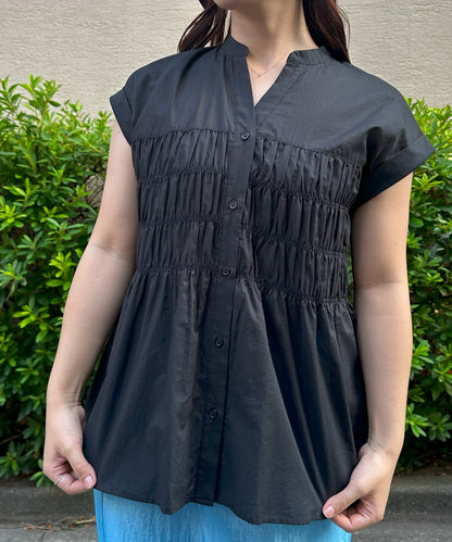 【INNOWAVE】シャーリングローンブラウス